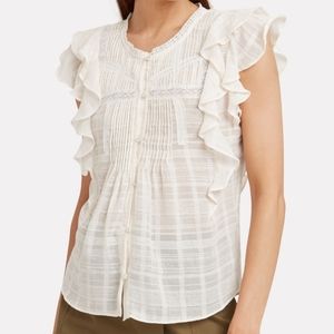 VERONICA BEARD Ivory Claire Ruffled Voile Top